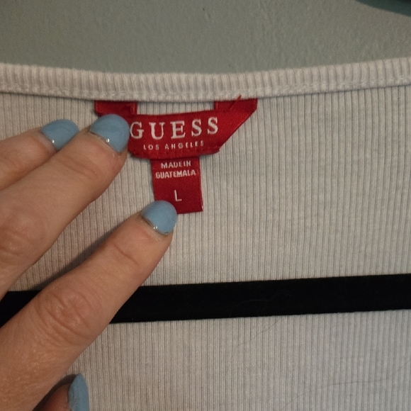 Large Guess White Ribbed Short Sleeve Wrap Top Classic Minimalist Basic Simple - Picture 3 of 6